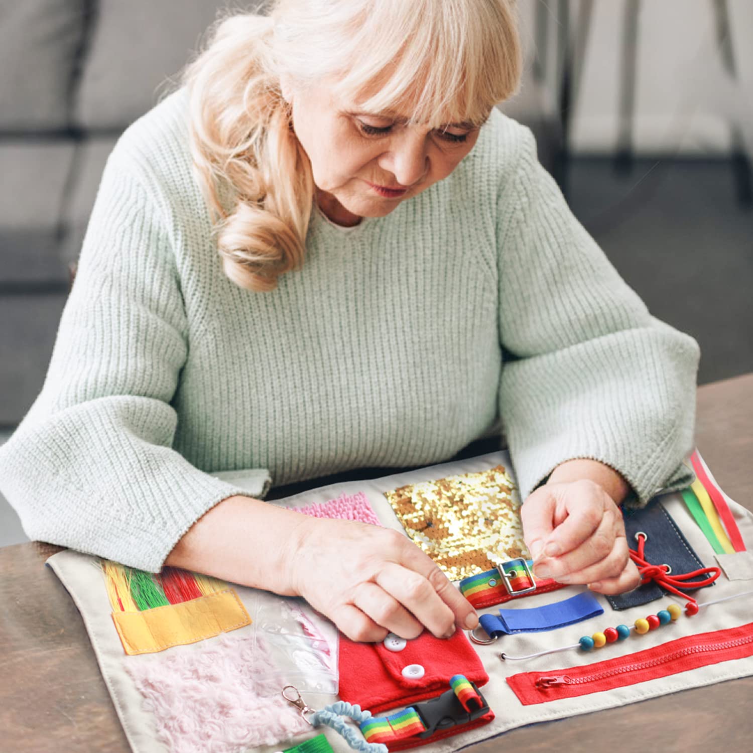 Fidget Blanket for Dementia Patients Dementia Products for Elderly Dementia Activities for Seniors Alzheimers Toys Gift for Elderly
