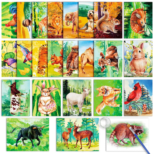24 Pcs Dementia Products for Elderly Reusable Water Painting Toys Farm Animals Dementia Activities for Adults Seniors Dementia Toys Water Doodle Coloring Set Painting Brush for Elderly Drawing Gifts