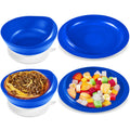 Hushee 2 Sets Spill Proof Scoop Bowl and Plate Set with Suction Base Adaptive Self Feeding Dinnerware for Elderly Disabled Handicapped from Parkinsons Dementia Stroke Tremors (Blue)