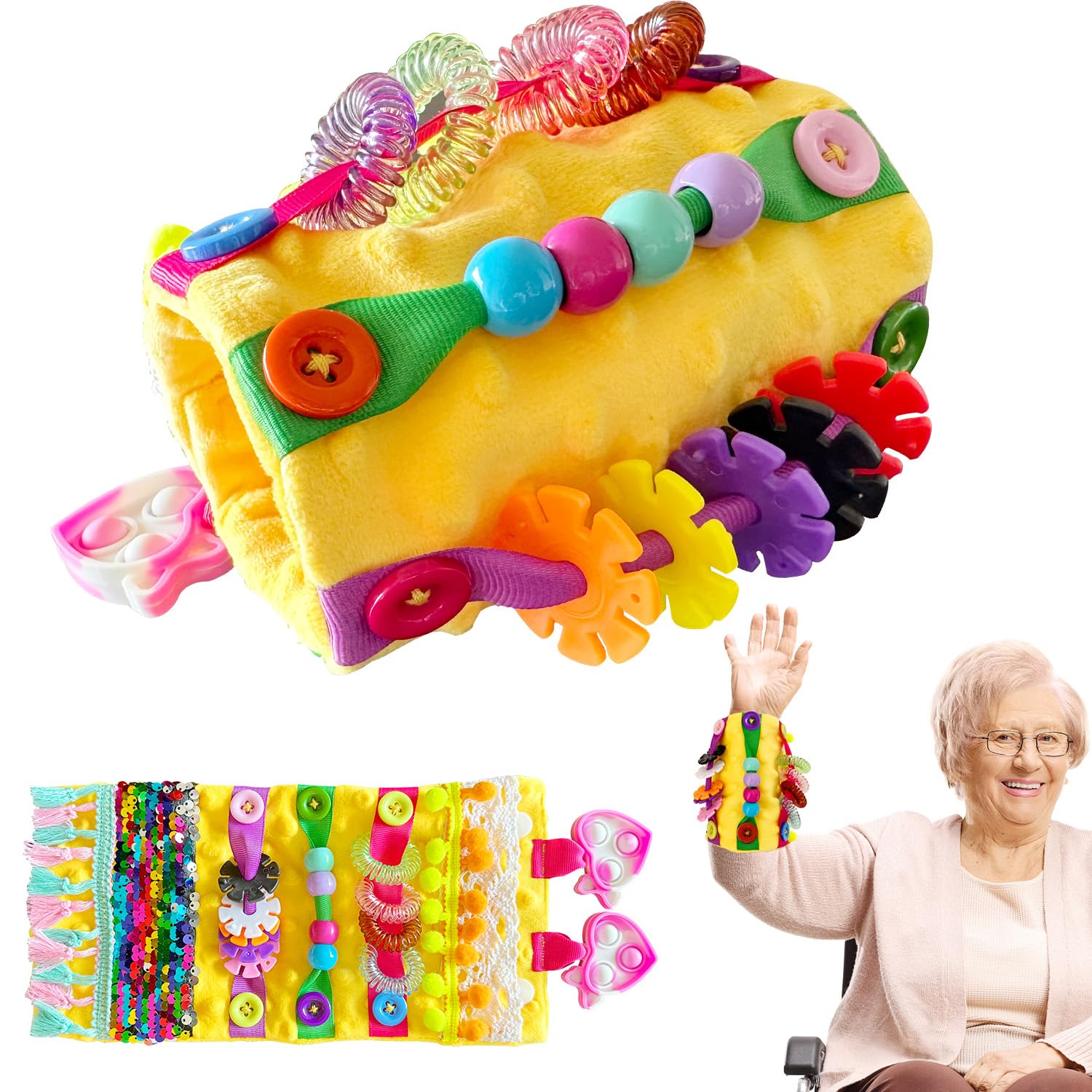 Sensory Toys for Alzheimer Patients for Therapy and Anxiety Relief Autistic Dementia Sensory Toy Arm Pillow Fidget Wrist Cuff (Orange)
