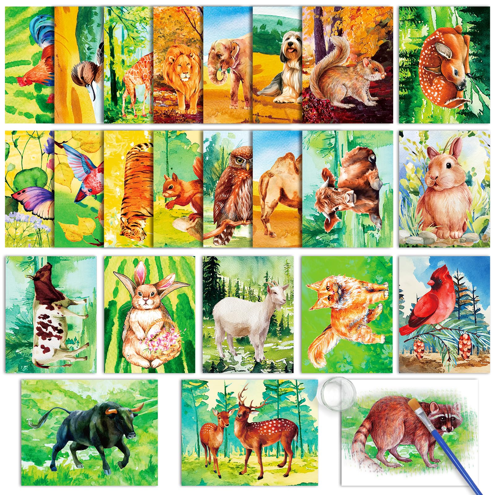 24 Pcs Dementia Products for Elderly Reusable Water Painting Toys Farm Animals Dementia Activities for Adults Seniors Dementia Toys Water Doodle Coloring Set Painting Brush for Elderly Drawing Gifts